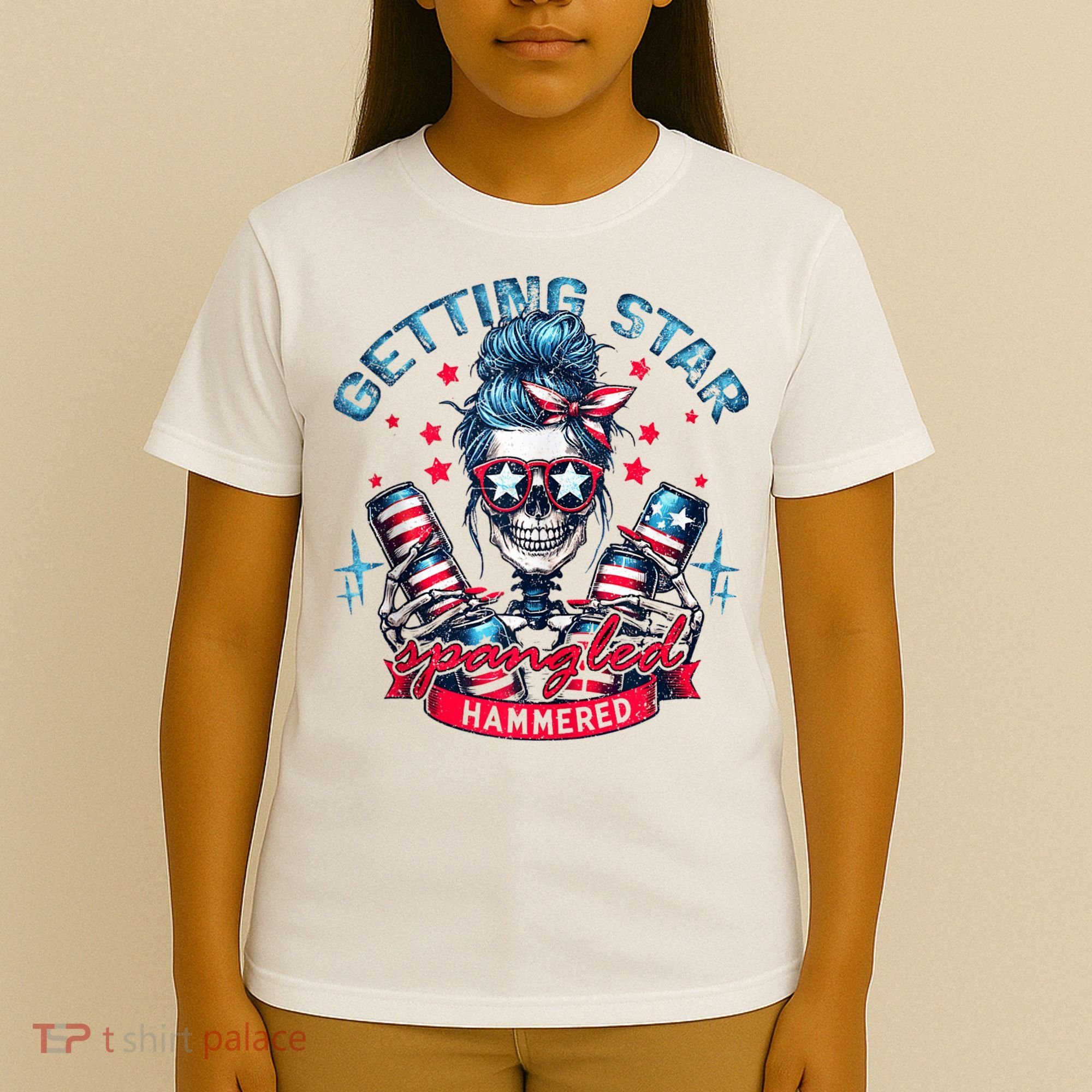 Getting Star Spangled Hammered Skeleton 4th Of July T-Shirt