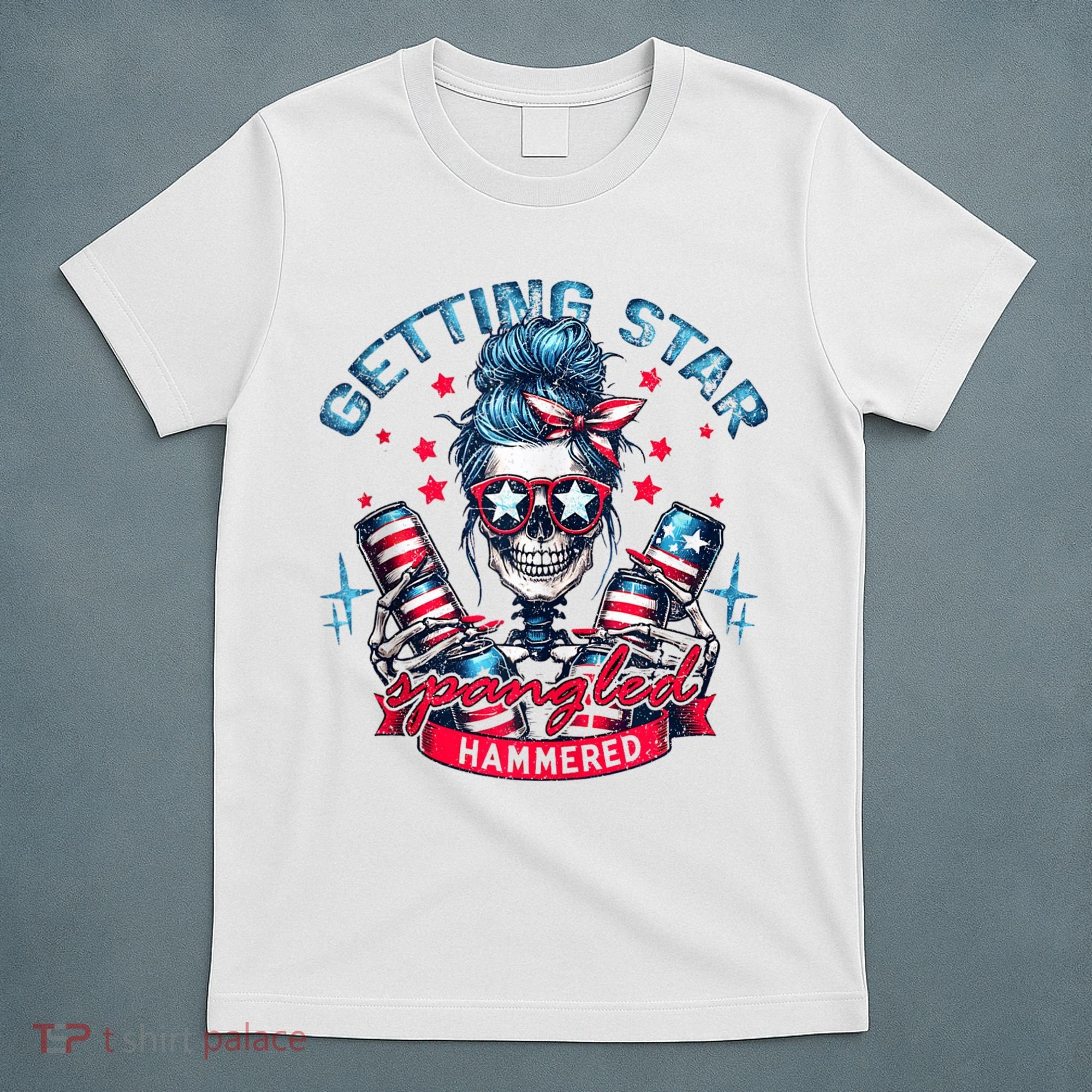 Getting Star Spangled Hammered Skeleton 4th Of July T-Shirt