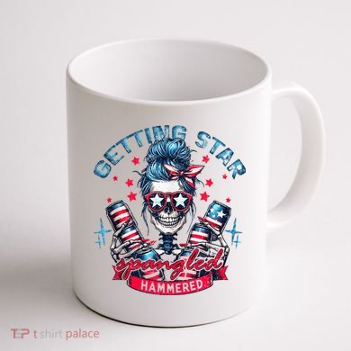 Getting Star Spangled Hammered Skeleton 4th Of July Coffee Mug back