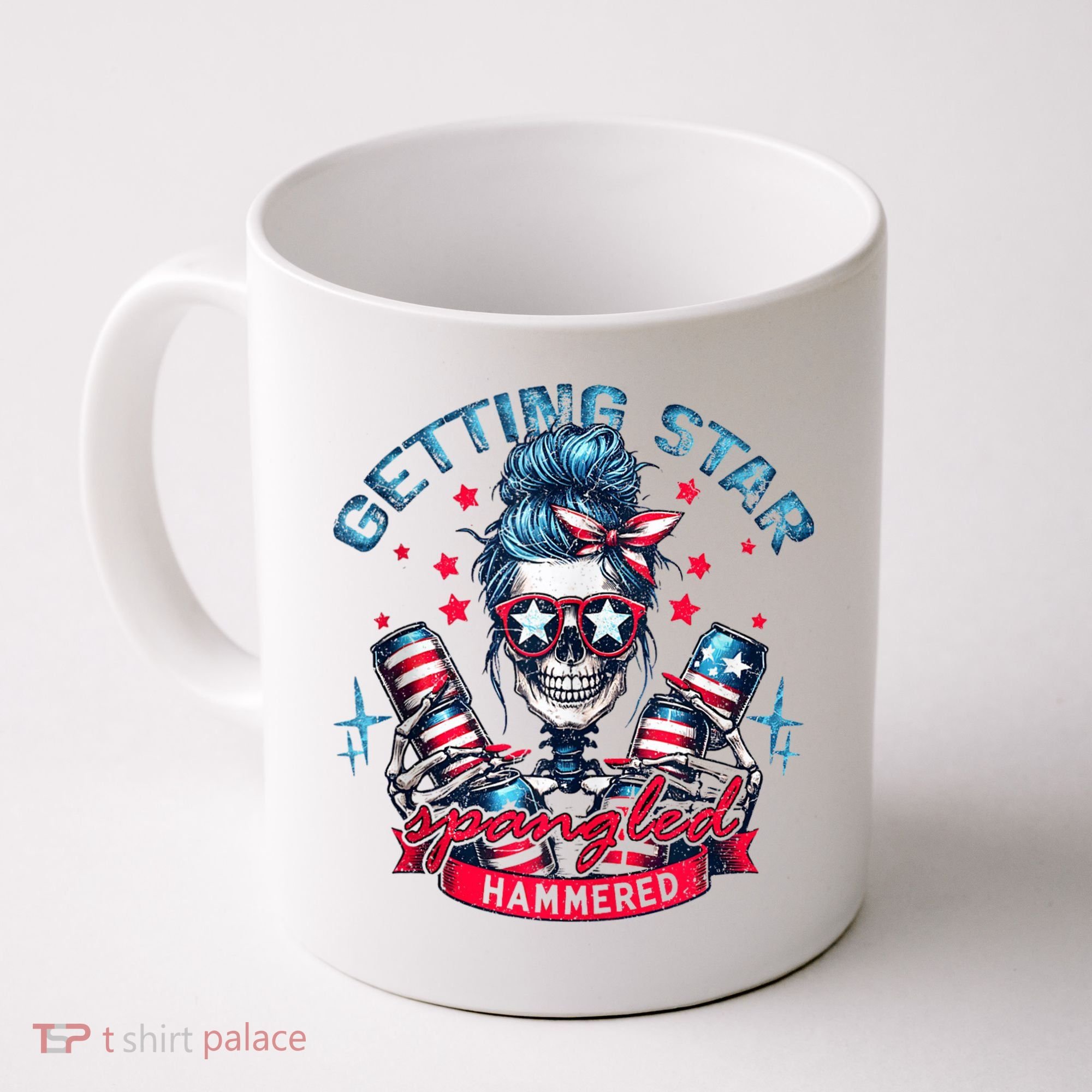 Getting Star Spangled Hammered Skeleton 4th Of July Coffee Mug