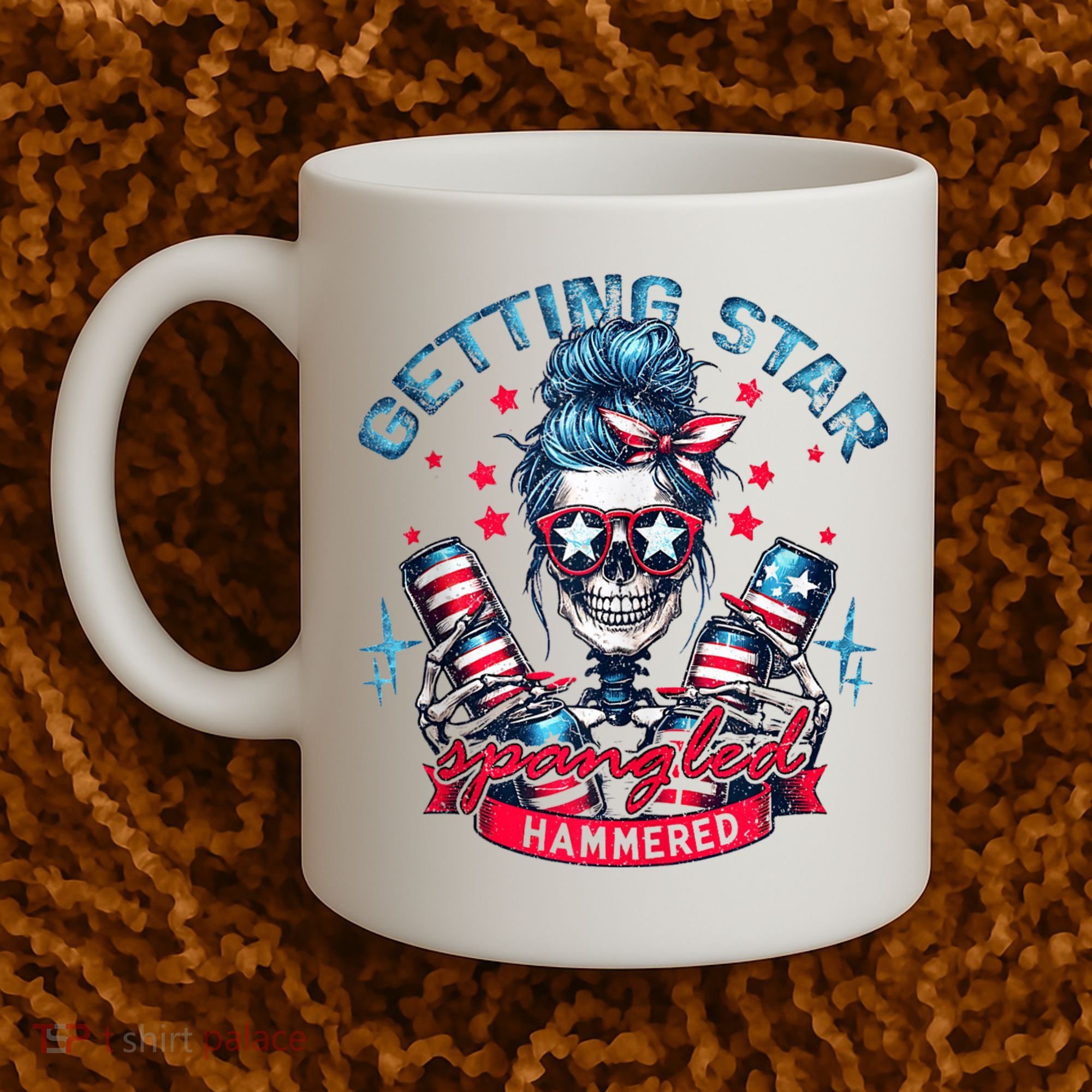 Getting Star Spangled Hammered Skeleton 4th Of July Coffee Mug