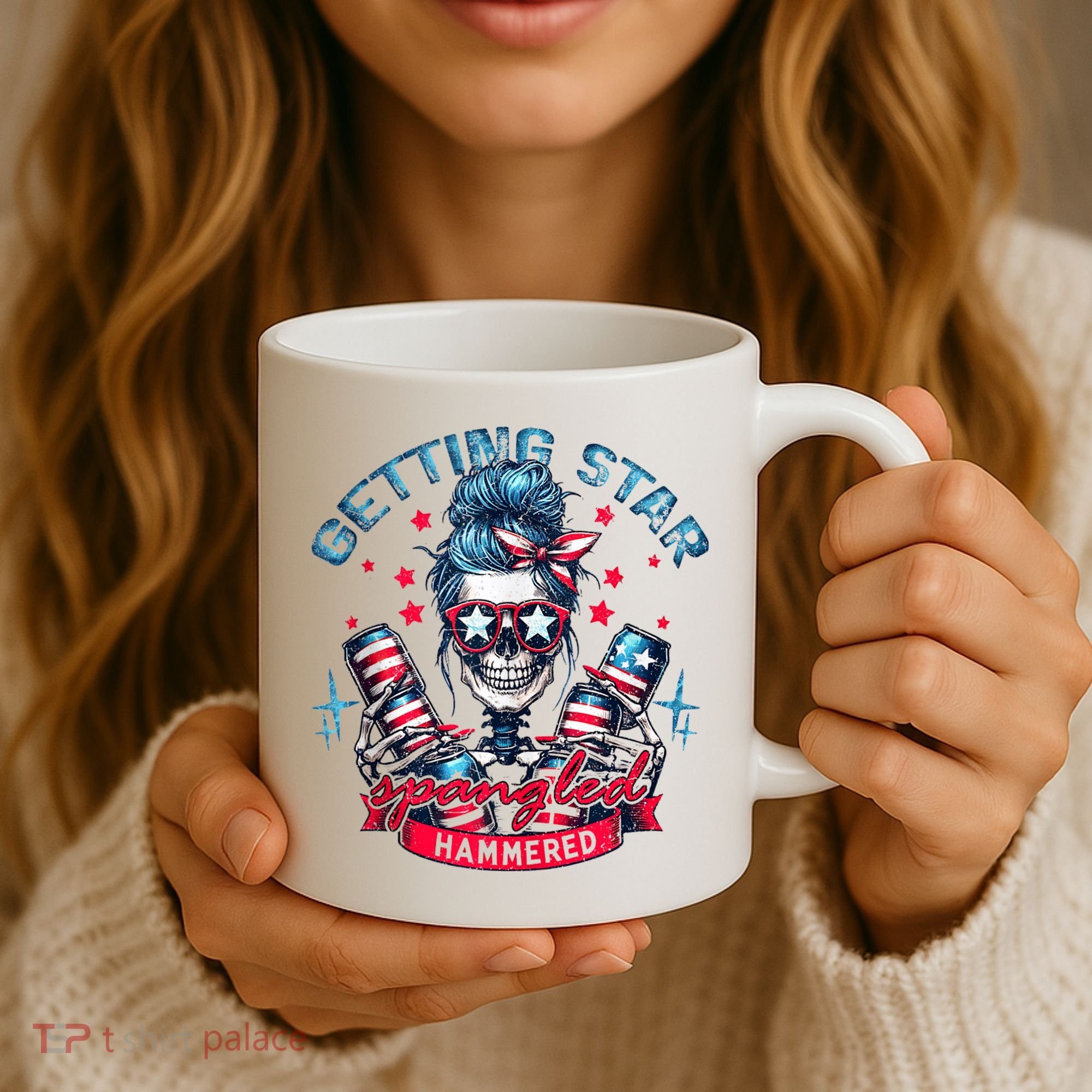 Getting Star Spangled Hammered Skeleton 4th Of July Coffee Mug