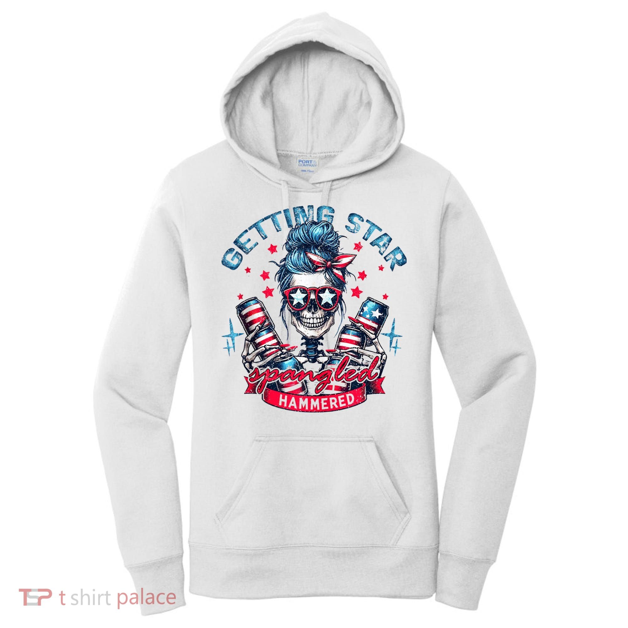 Getting Star Spangled Hammered Skeleton 4th Of July Women's Hoodie