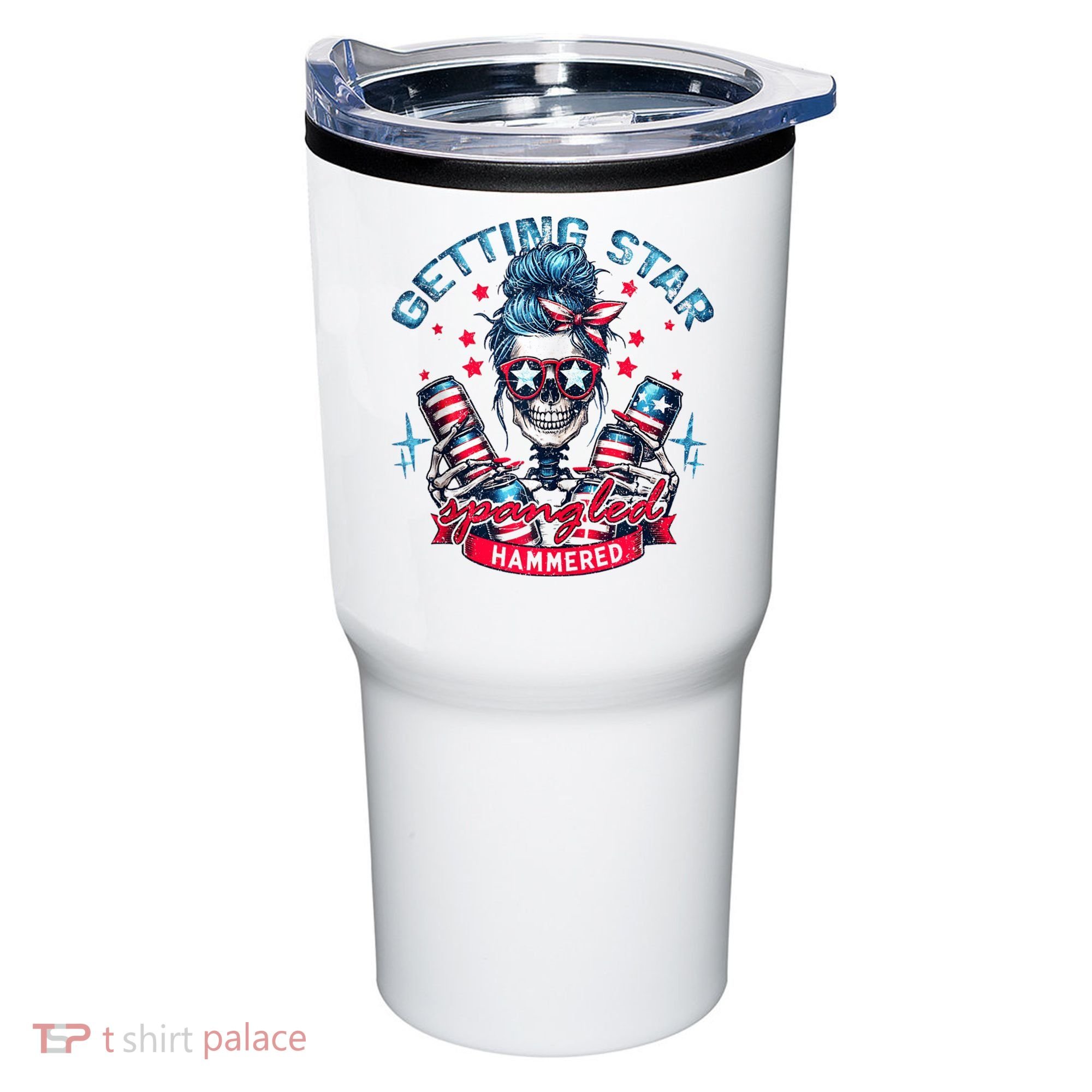 Getting Star Spangled Hammered Skeleton 4th Of July Tumbler