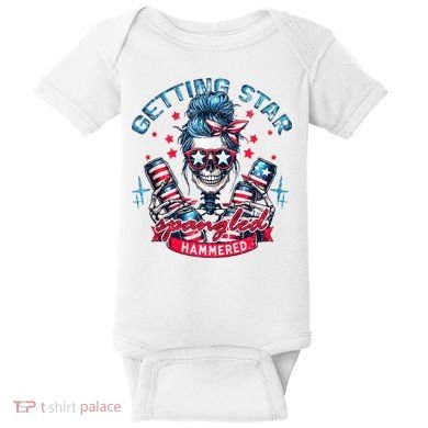 Getting Star Spangled Hammered Skeleton 4th Of July Baby Bodysuit