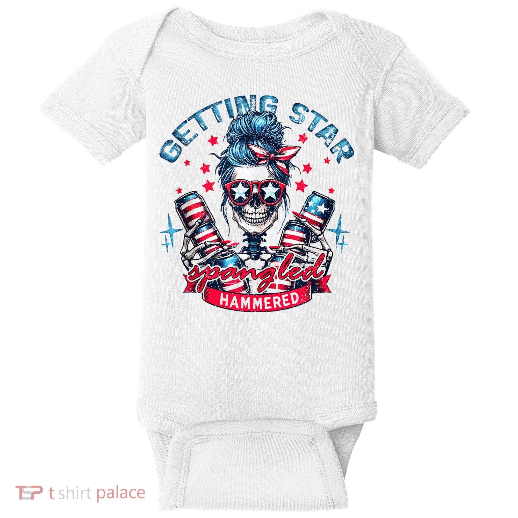 Getting Star Spangled Hammered Skeleton 4th Of July Baby Bodysuit