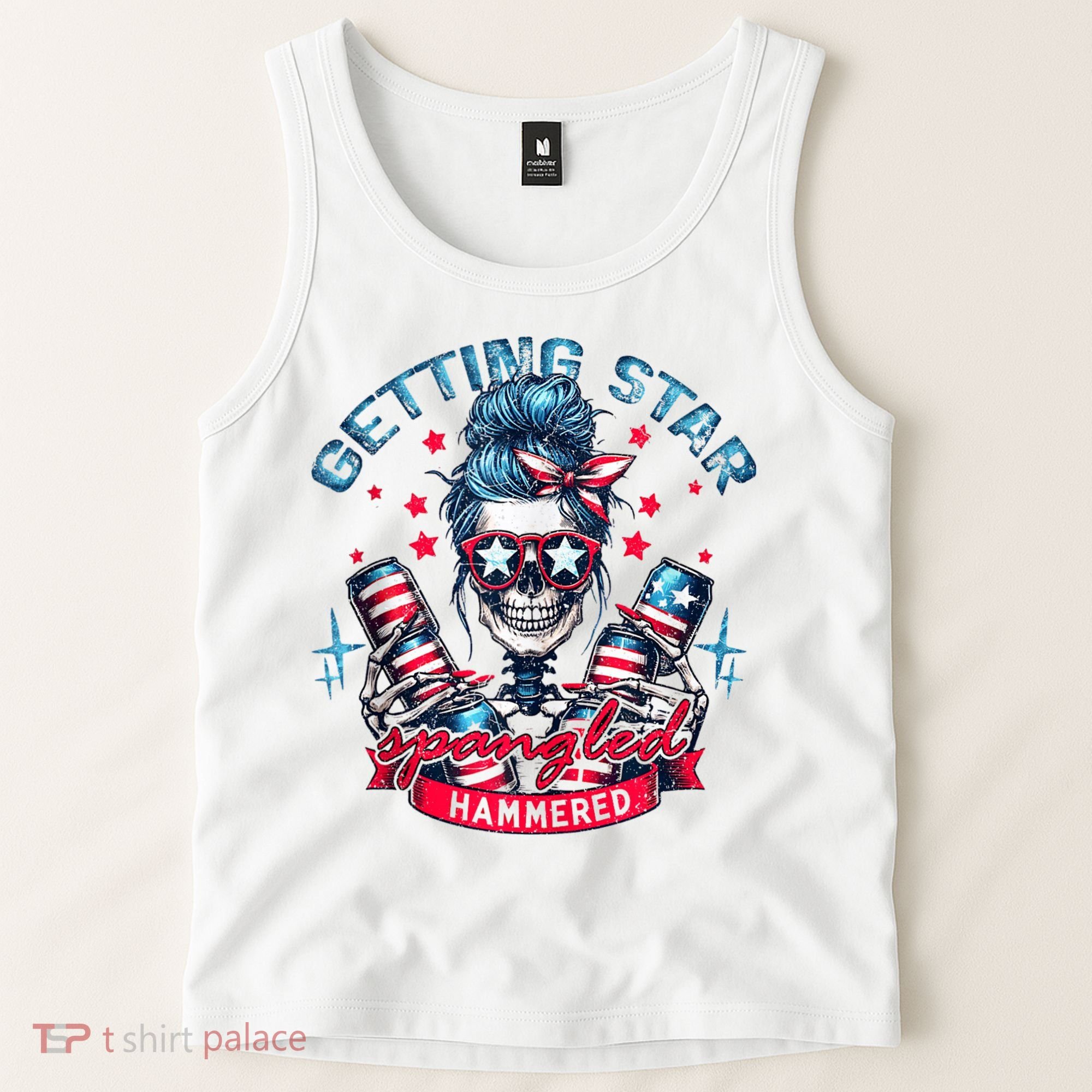 Getting Star Spangled Hammered Skeleton 4th Of July Tank Top