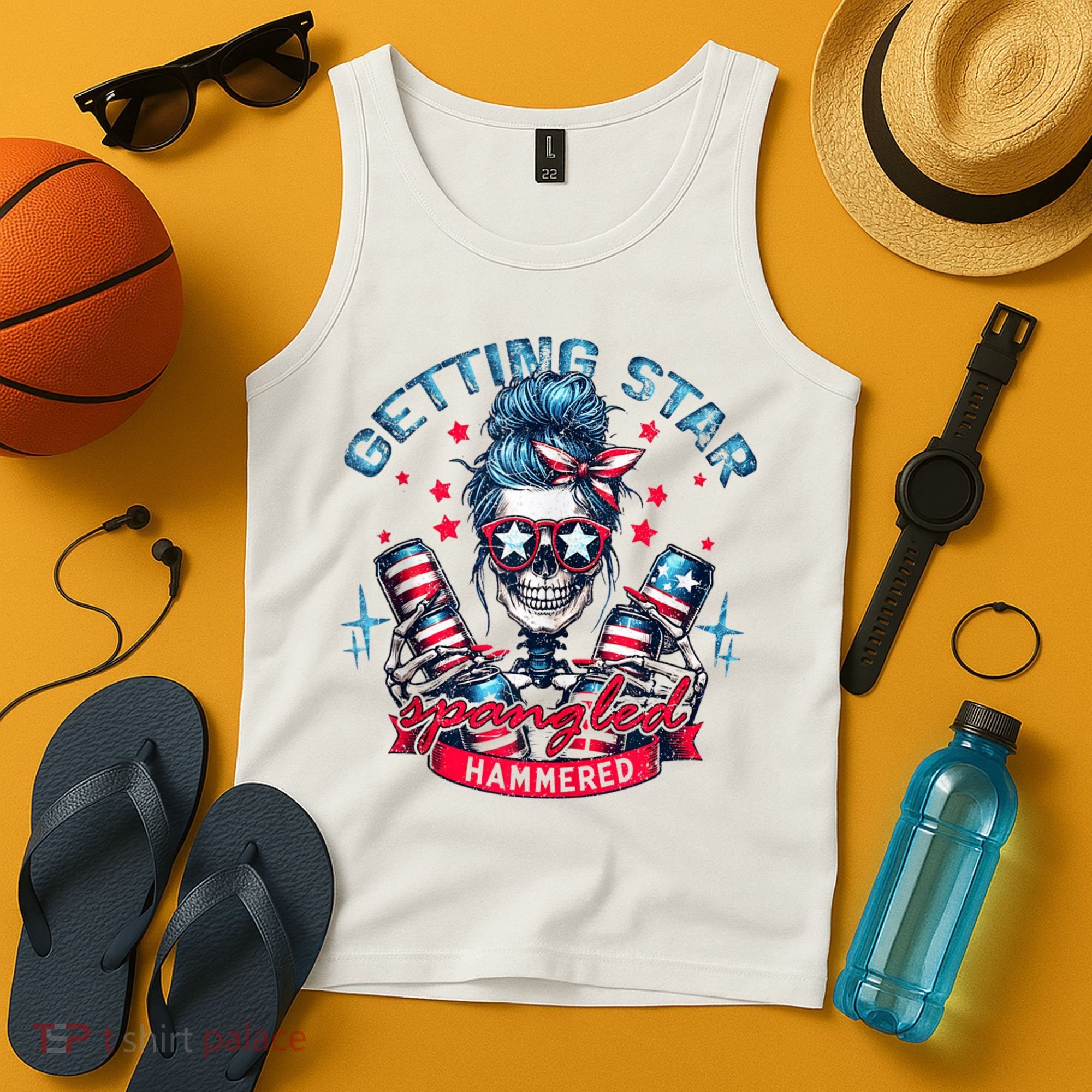 Getting Star Spangled Hammered Skeleton 4th Of July Tank Top