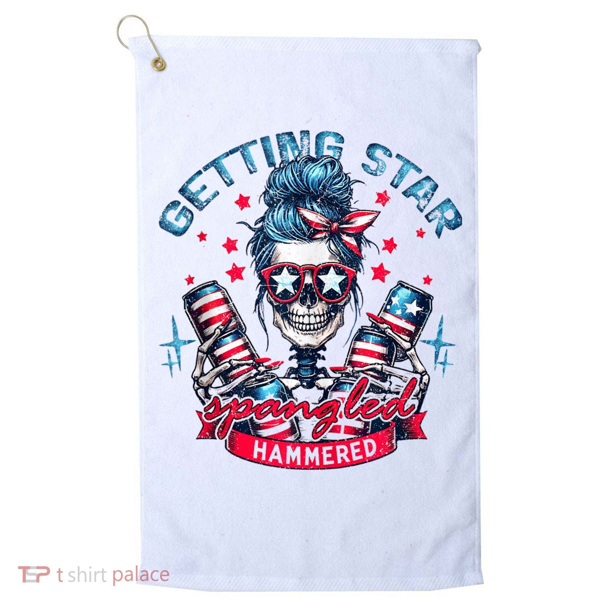 Getting Star Spangled Hammered Skeleton 4th Of July Golf Towel