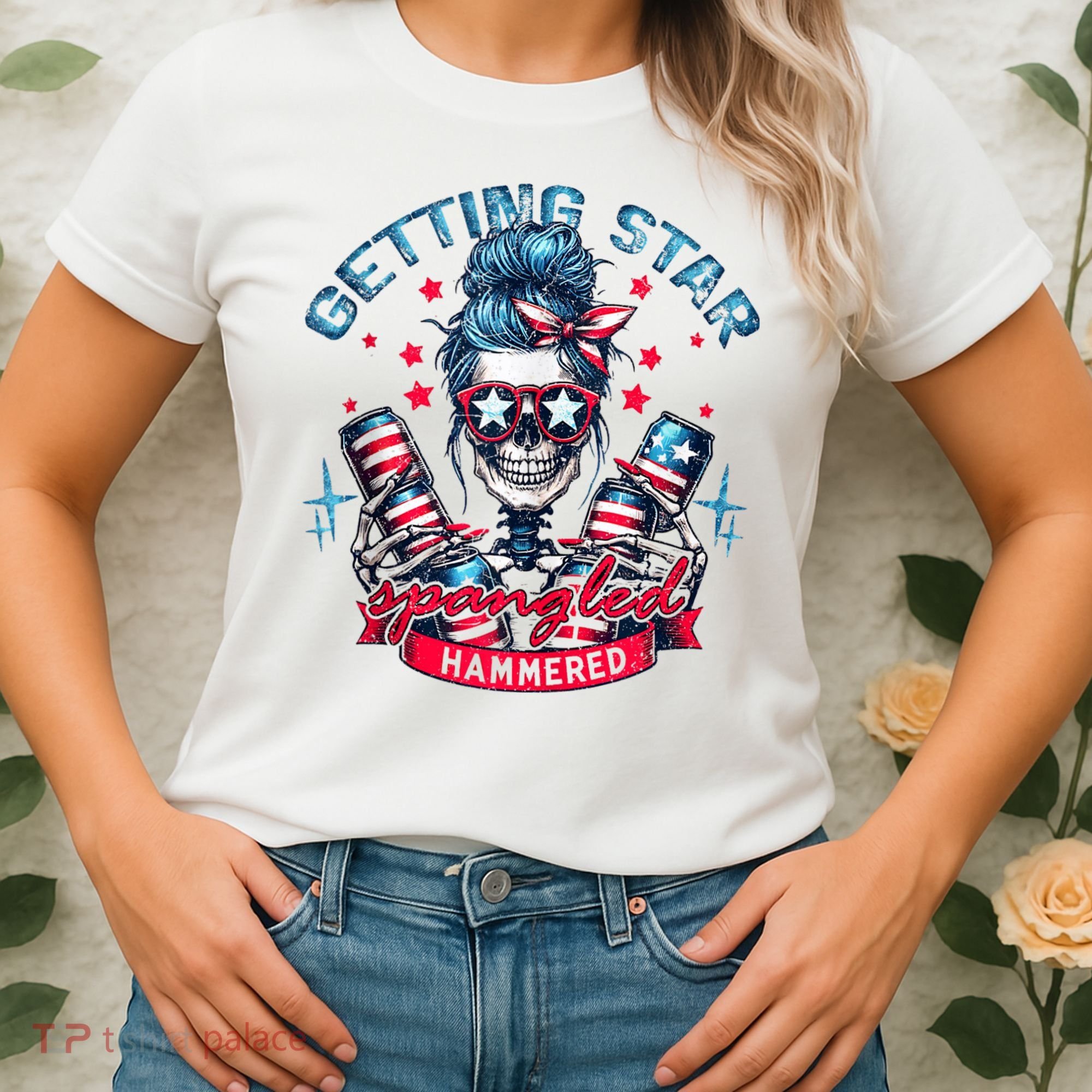 Getting Star Spangled Hammered Skeleton 4th Of July Women's T-Shirt