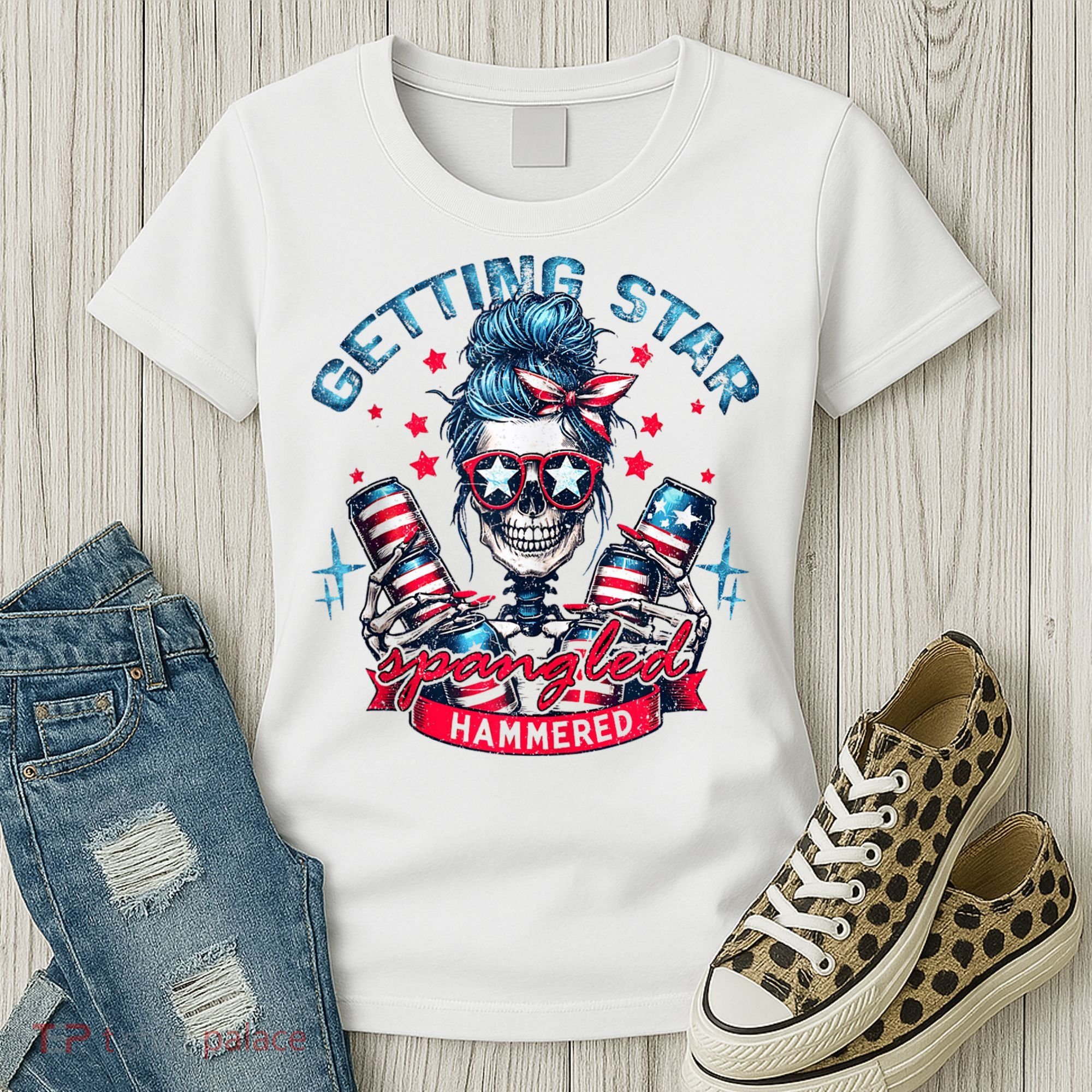 Getting Star Spangled Hammered Skeleton 4th Of July Women's T-Shirt