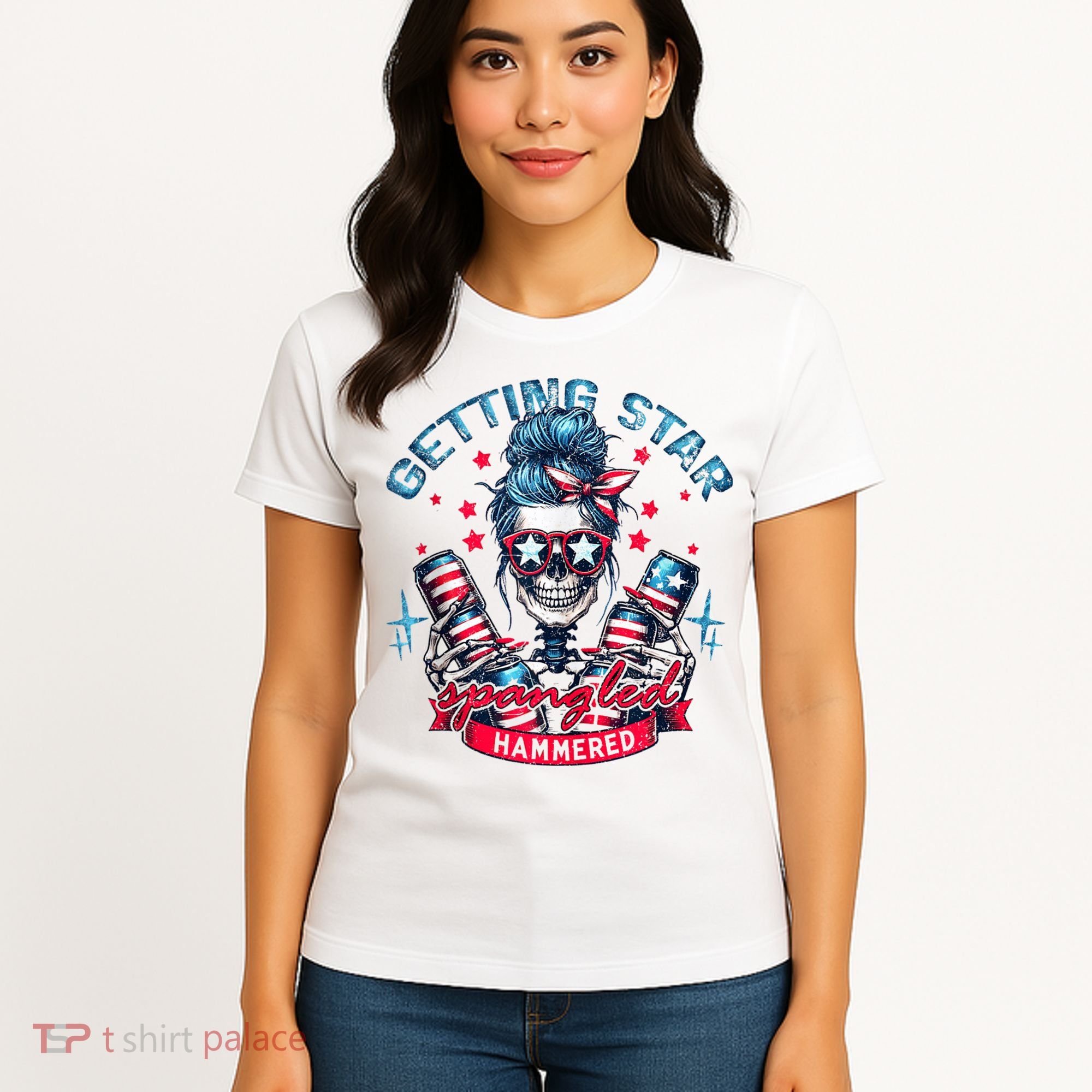 Getting Star Spangled Hammered Skeleton 4th Of July Women's T-Shirt