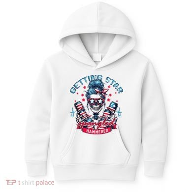 Getting Star Spangled Hammered Skeleton 4th Of July Kids Hoodie