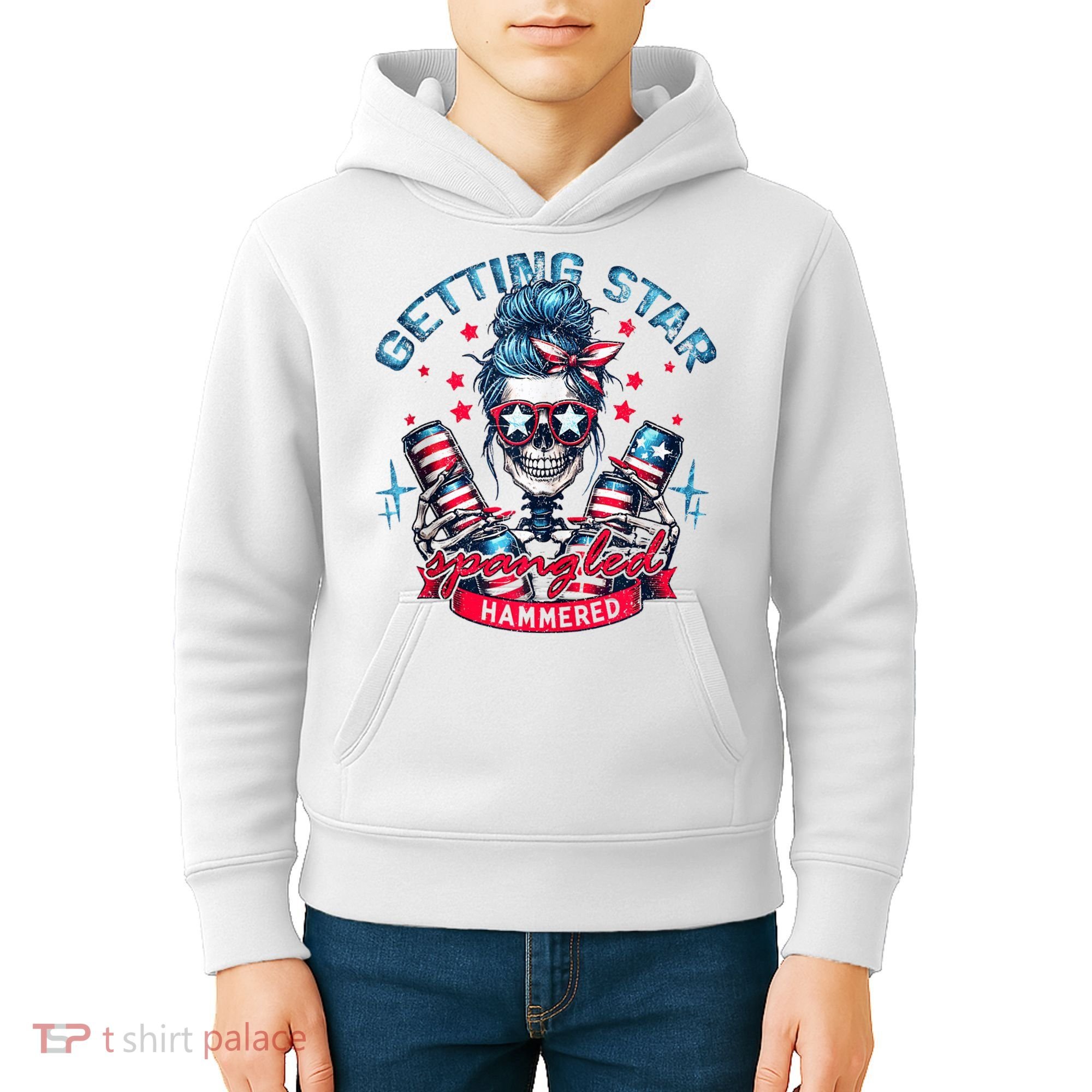Getting Star Spangled Hammered Skeleton 4th Of July Kids Hoodie