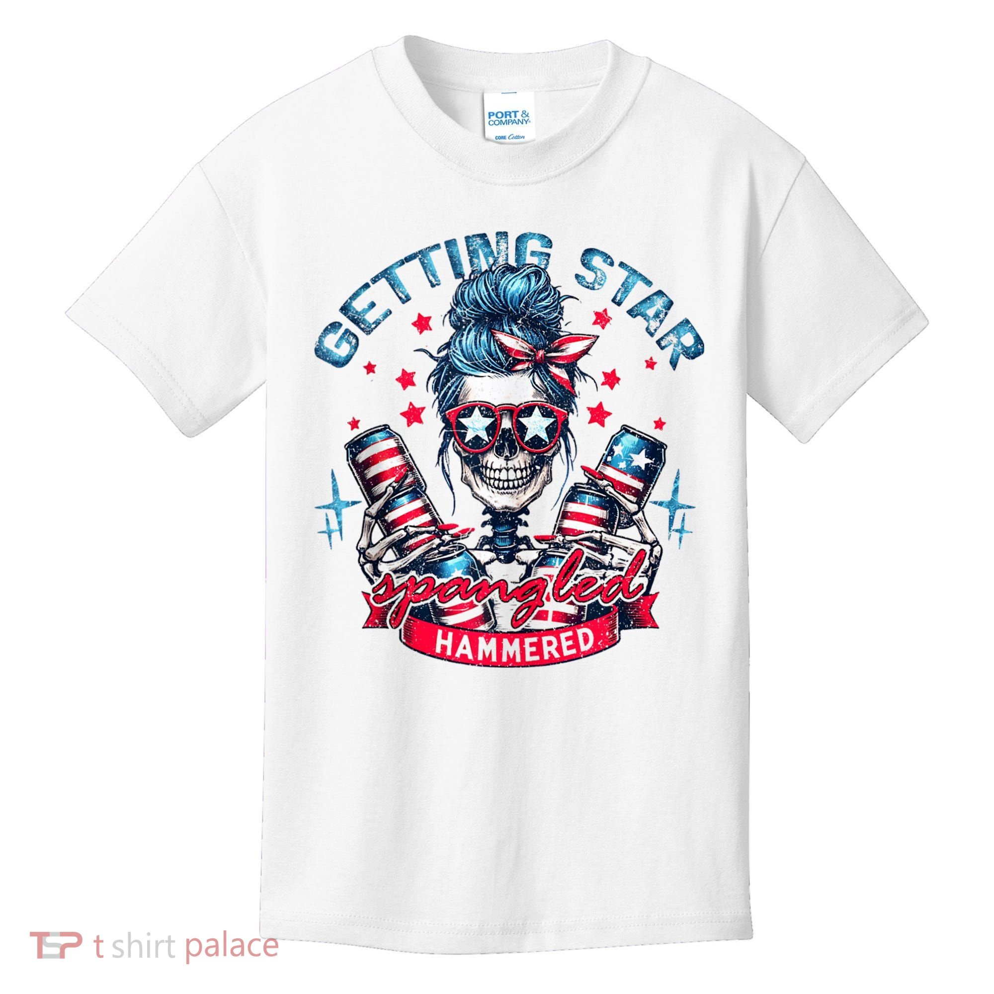 Getting Star Spangled Hammered Skeleton 4th Of July Kids T-Shirt