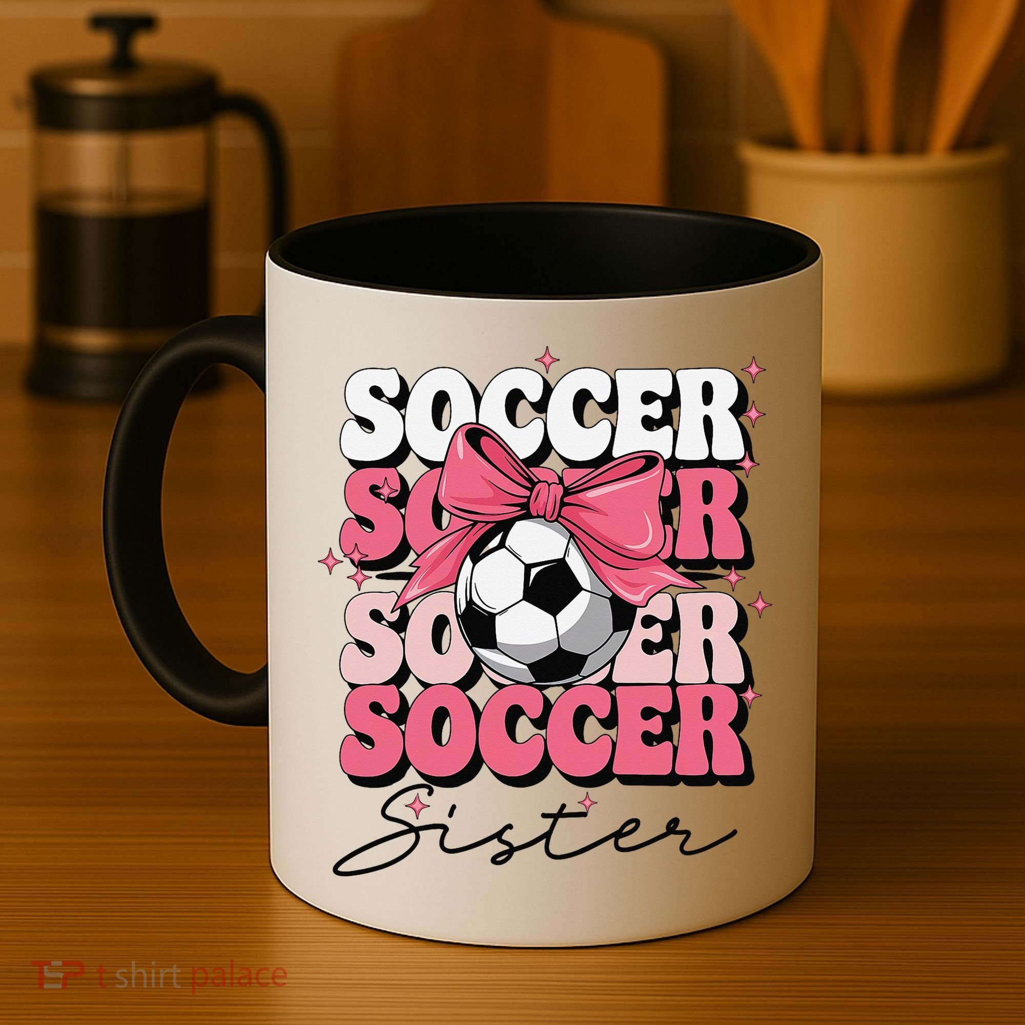 Groovy Soccer Sister Coquette Bow Soccer Gift Coffee Mug