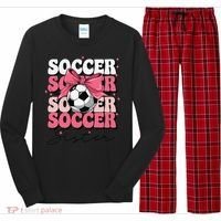 Groovy Soccer Sister Coquette Bow Soccer Gift Long Sleeve Pajama Set thumb 0