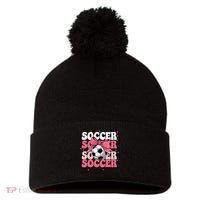 Groovy Soccer Sister Coquette Bow Soccer Gift Pom Pom 12in Knit Beanie thumb 0