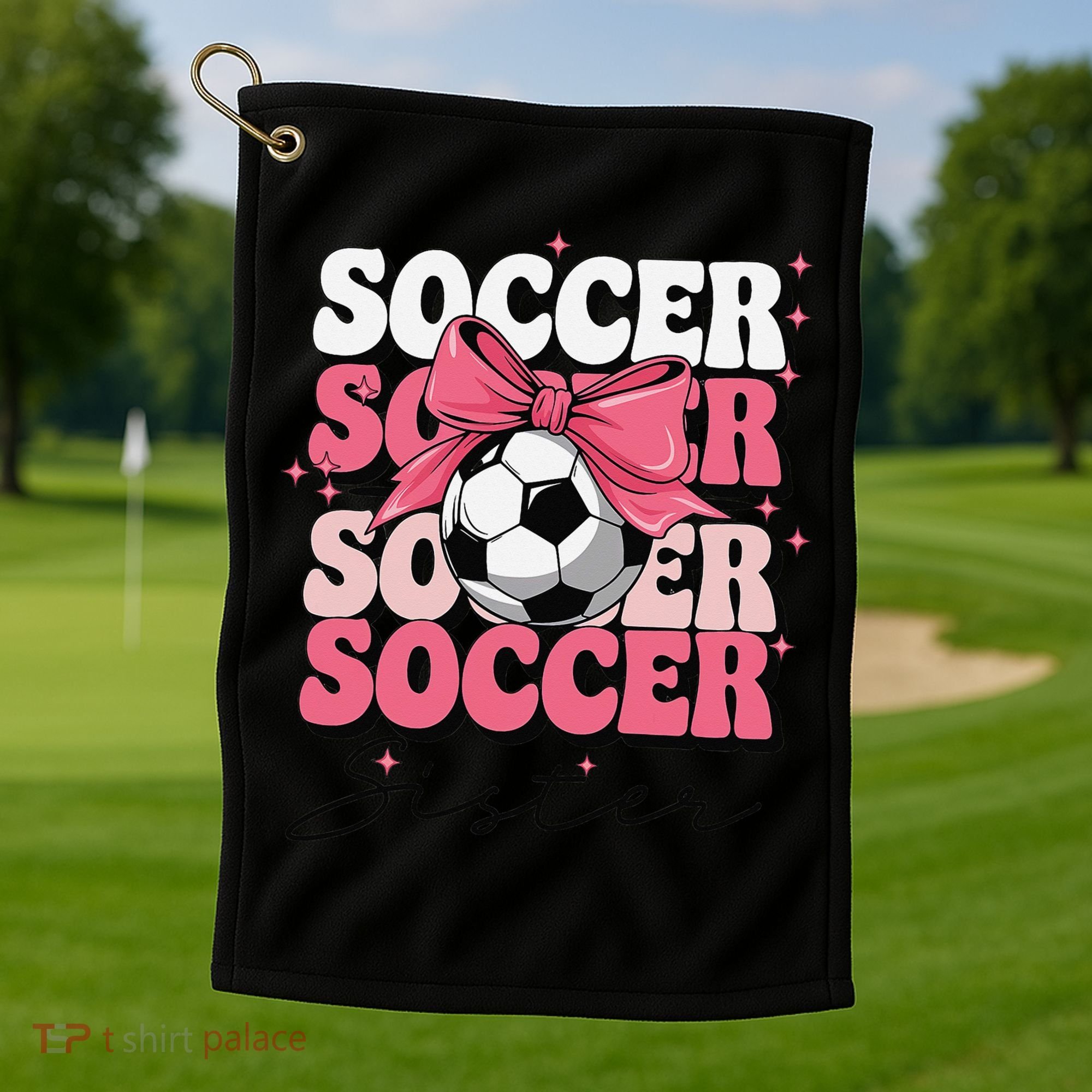 Groovy Soccer Sister Coquette Bow Soccer Gift Golf Towel
