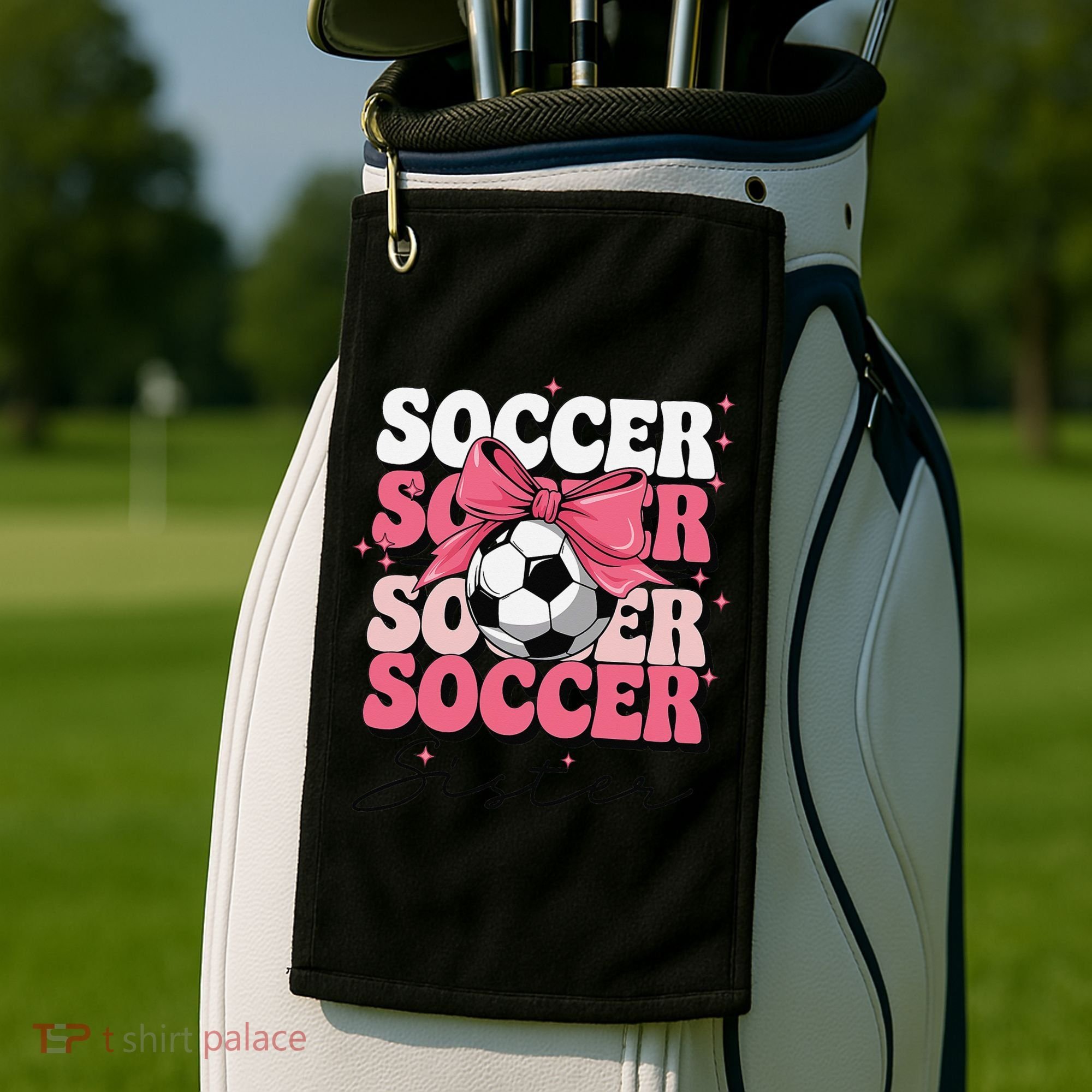 Groovy Soccer Sister Coquette Bow Soccer Gift Golf Towel
