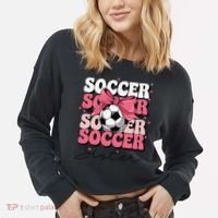 Groovy Soccer Sister Coquette Bow Soccer Gift Cropped Pullover Crew thumb 2