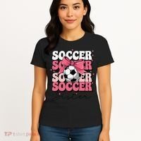 Groovy Soccer Sister Coquette Bow Soccer Gift Women's T-Shirt thumb 4