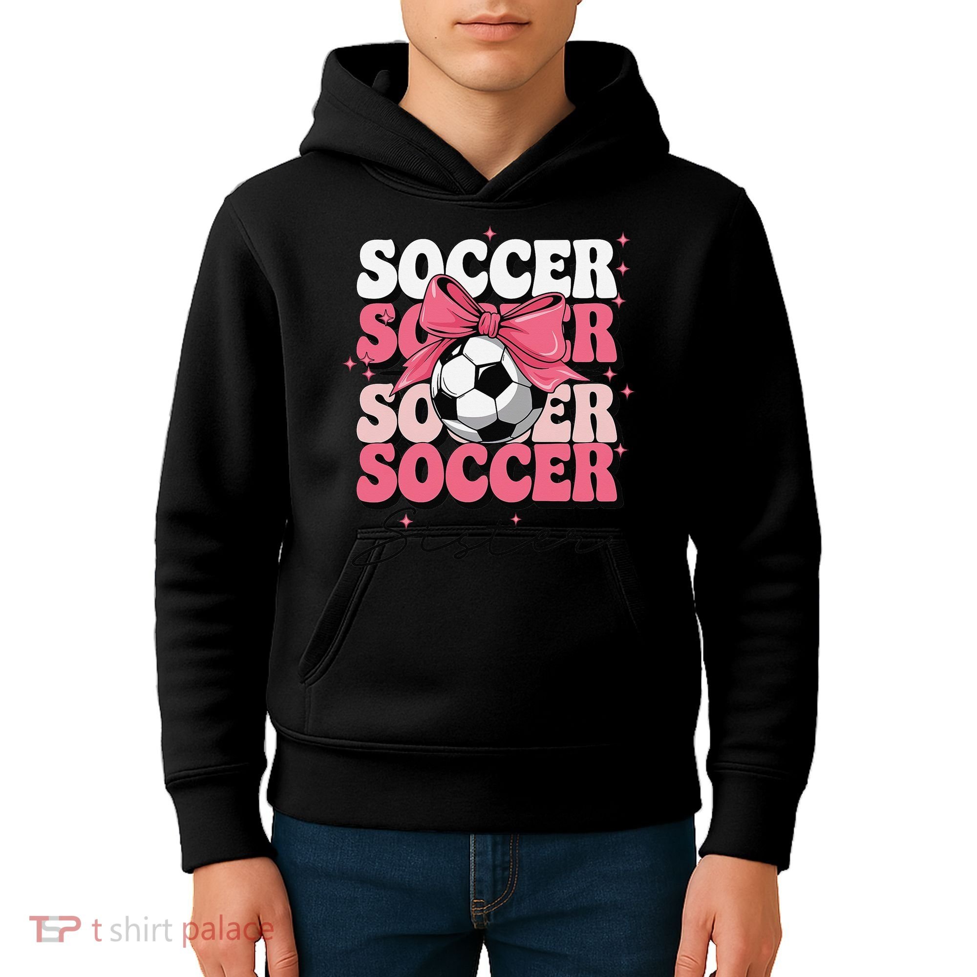 Groovy Soccer Sister Coquette Bow Soccer Gift Kids Hoodie