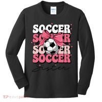 Groovy Soccer Sister Coquette Bow Soccer Gift Kids Long Sleeve Shirt thumb 0