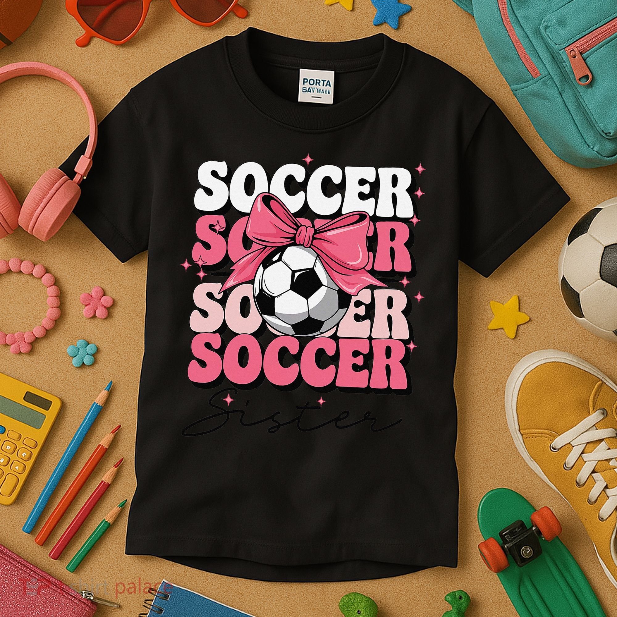 Groovy Soccer Sister Coquette Bow Soccer Gift Kids T-Shirt