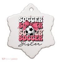 Groovy Soccer Sister Coquette Bow Soccer Gift Ceramic Ornament thumb 0