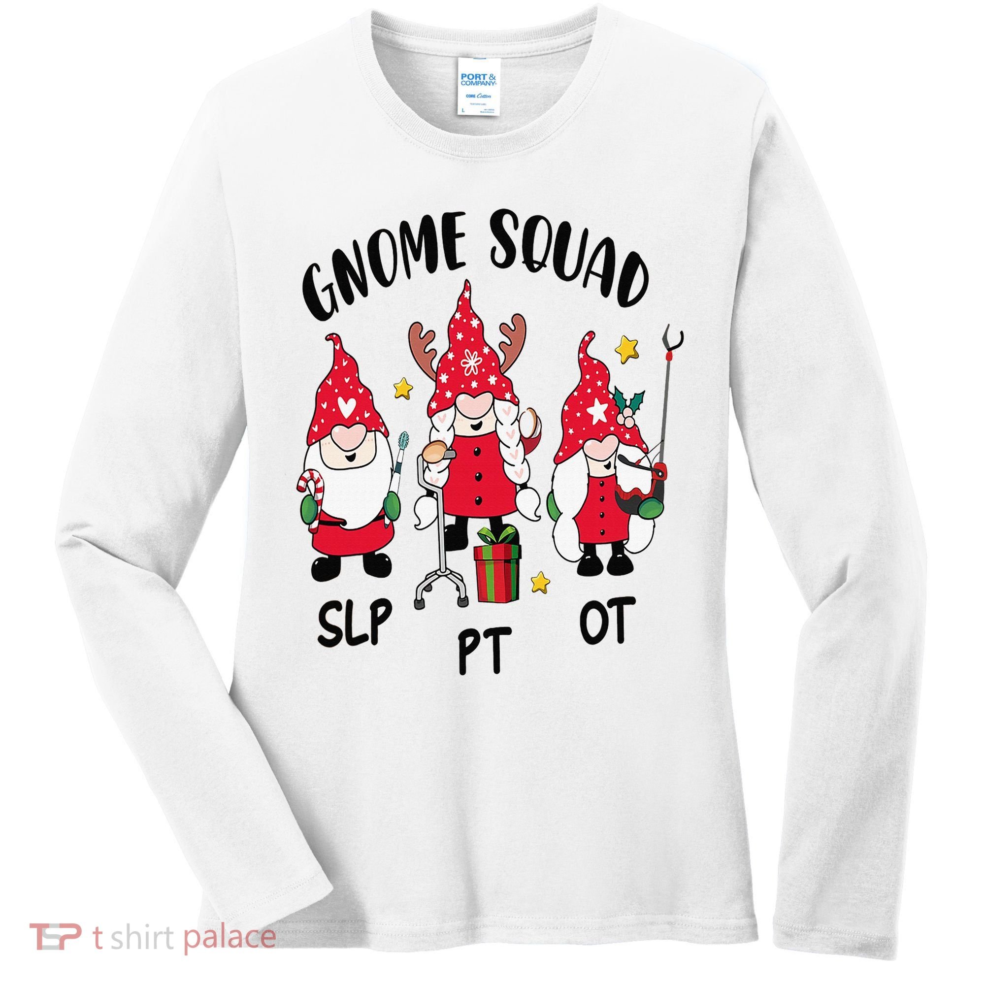 Gnome Squad SLP OT PT Christmas Team Occupational Therapist Women's Long Sleeve Shirt
