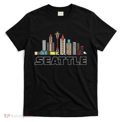 Grunge Seattle Skyline Distressed Look Design T-Shirt