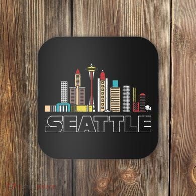 Grunge Seattle Skyline Distressed Look Design Coaster