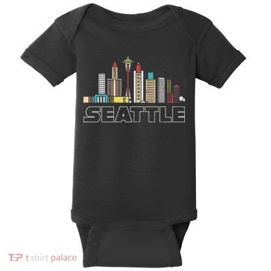 Grunge Seattle Skyline Distressed Look Design Baby Bodysuit