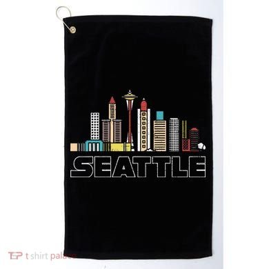 Grunge Seattle Skyline Distressed Look Design Golf Towel