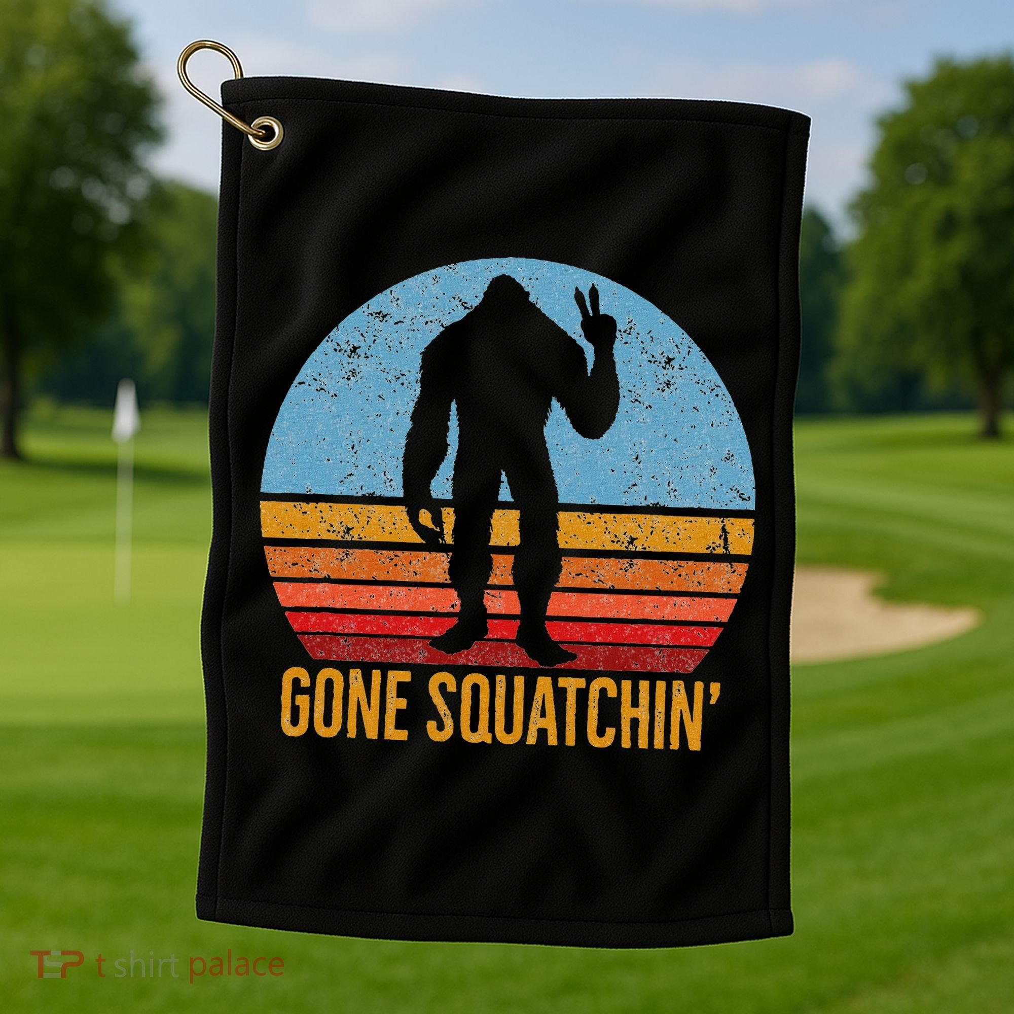  Gone Squatchin Sasquatch Peace Golf Towel