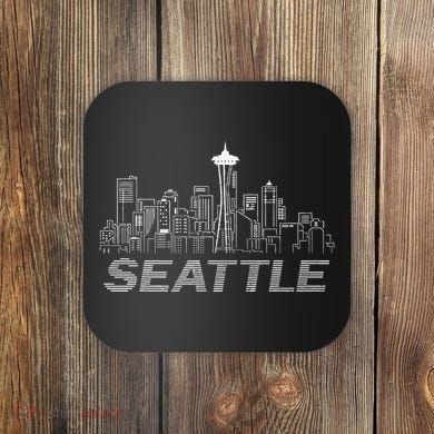 Grunge Seattle Skyline Distressed Look Design Coaster