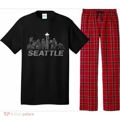 Grunge Seattle Skyline Distressed Look Design Pajama Set