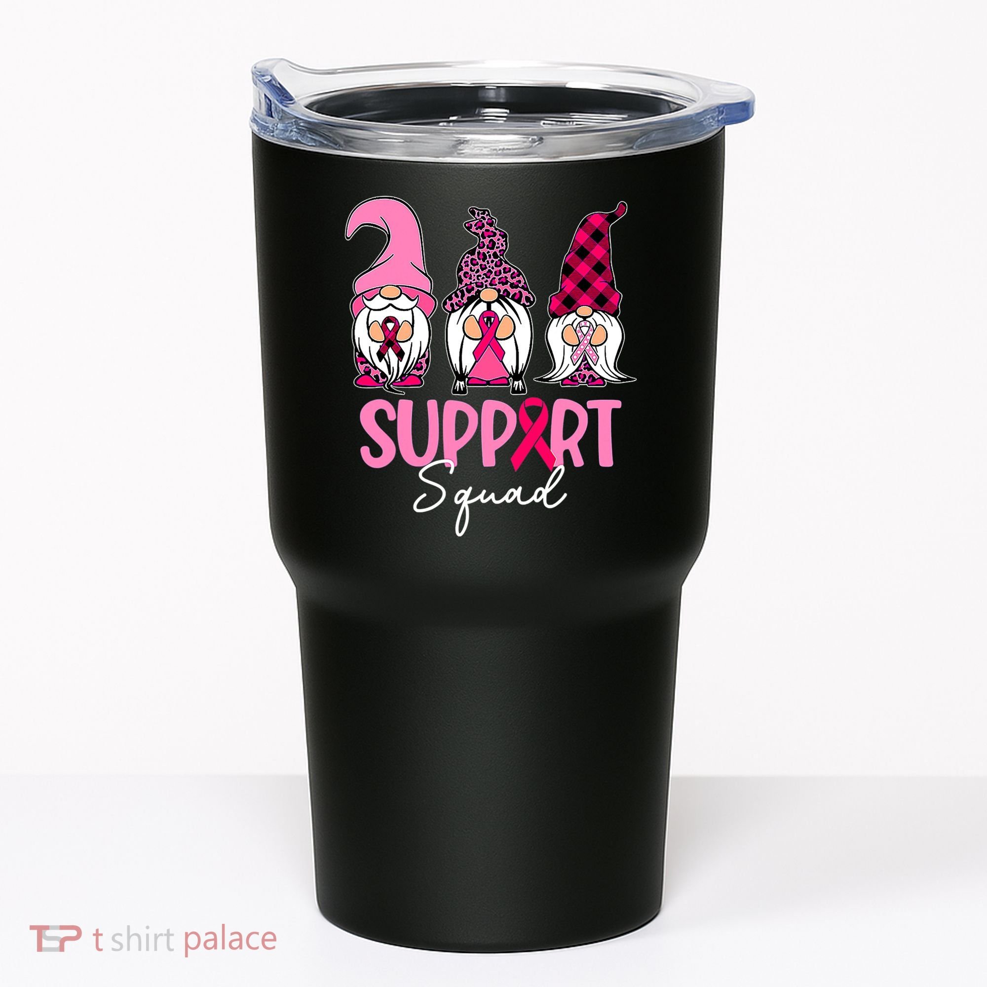 Gnomes Support Squad Breast Cancer Awareness Pink Ribbon Tumbler