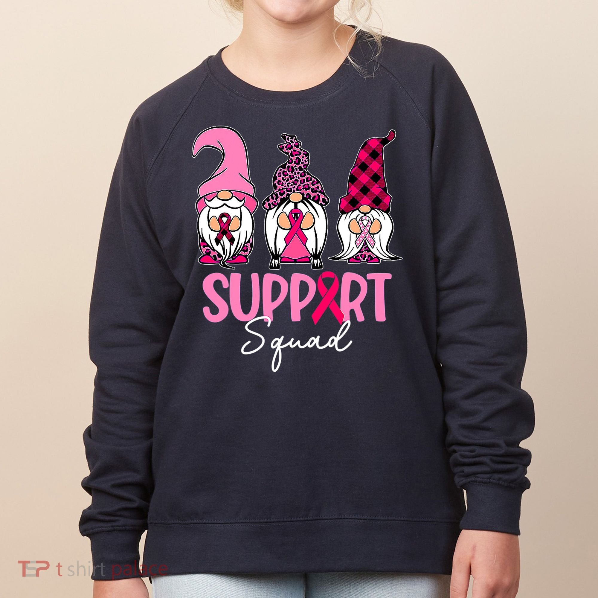 Gnomes Support Squad Breast Cancer Awareness Pink Ribbon Women's Sweatshirt