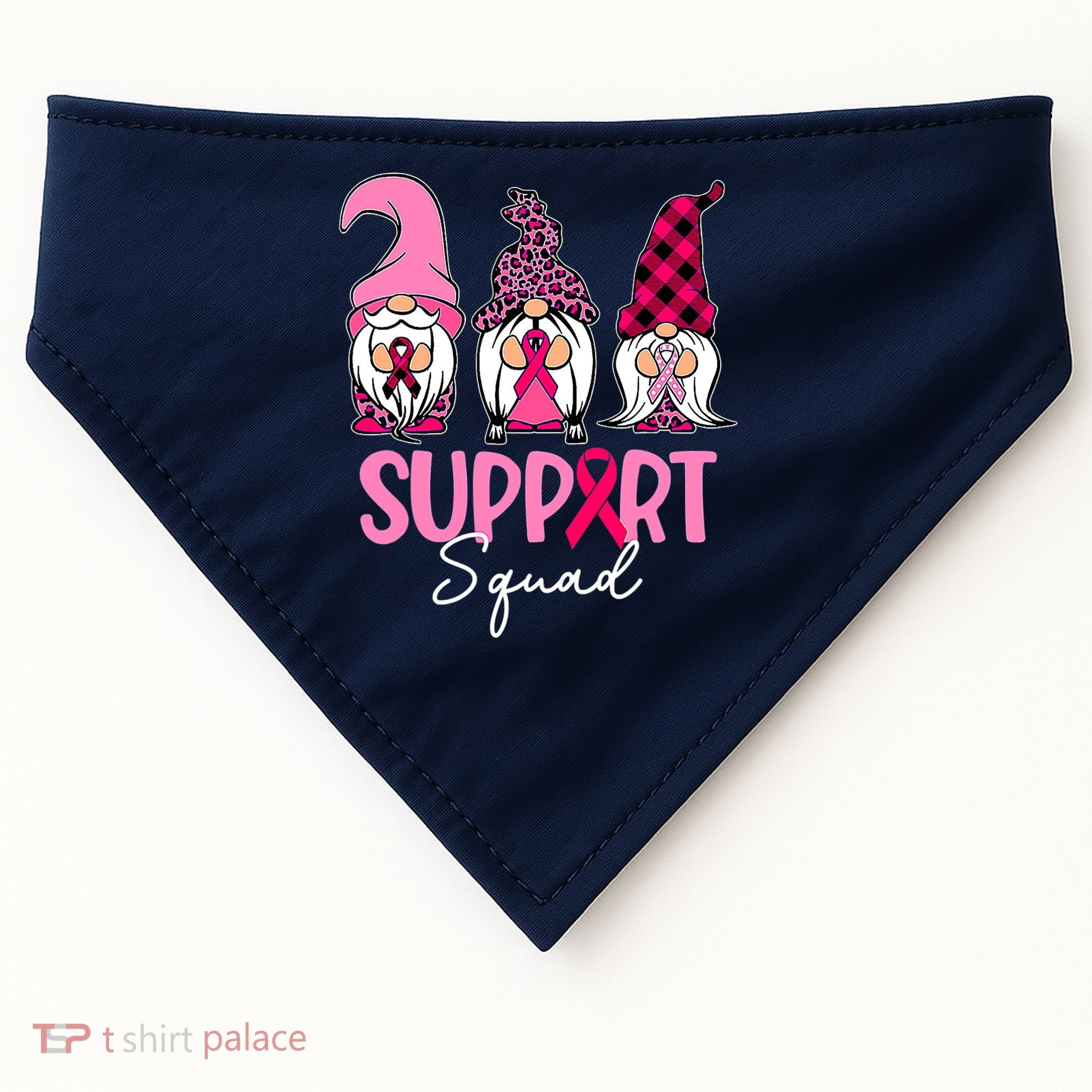 Gnomes Support Squad Breast Cancer Awareness Pink Ribbon USA-Made Doggie Bandana