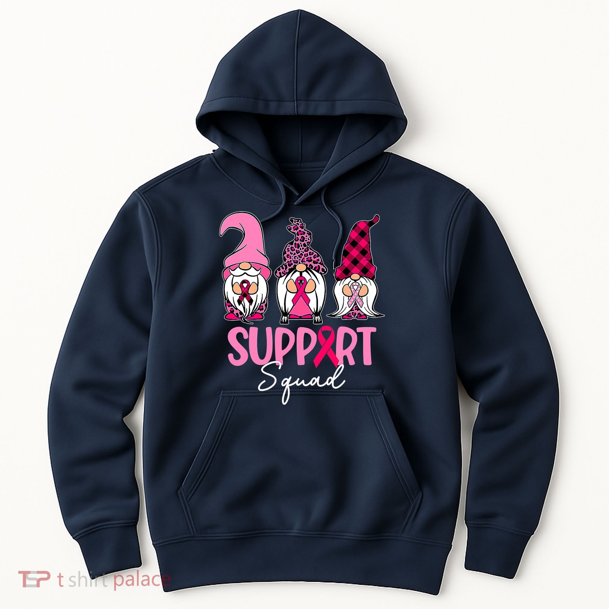Gnomes Support Squad Breast Cancer Awareness Pink Ribbon Hoodie