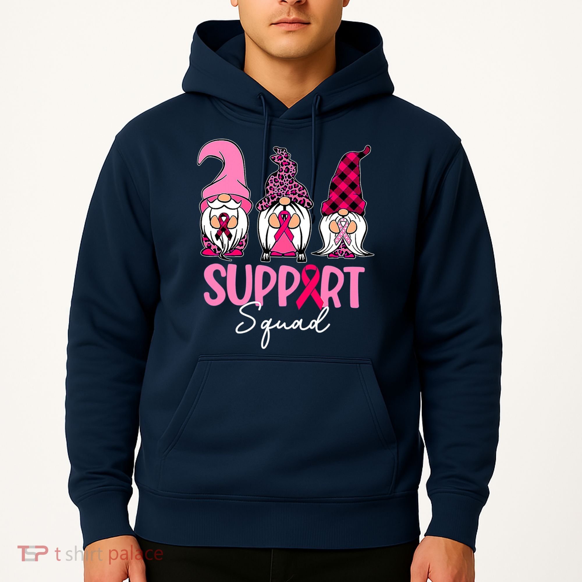 Gnomes Support Squad Breast Cancer Awareness Pink Ribbon Hoodie