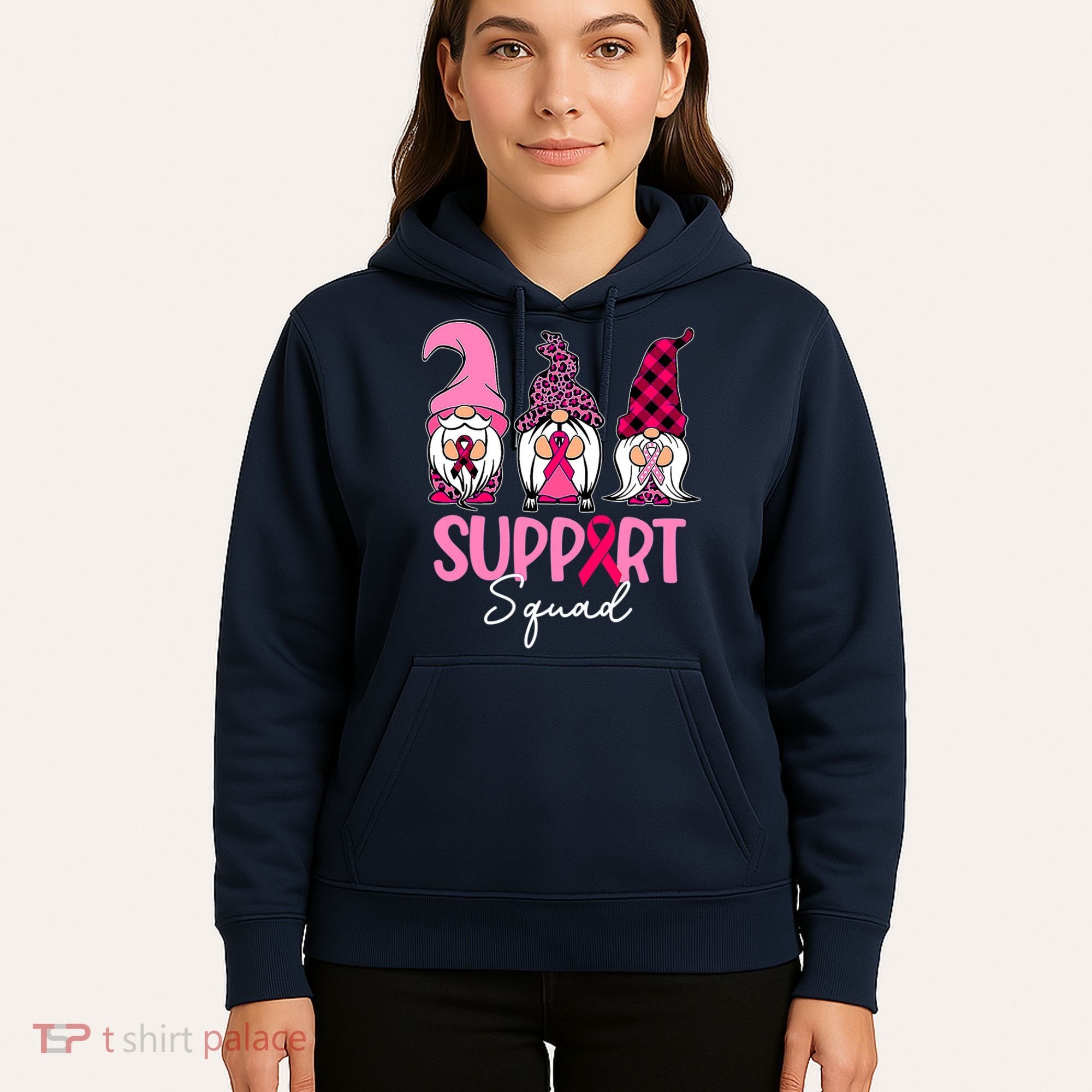 Gnomes Support Squad Breast Cancer Awareness Pink Ribbon Hoodie