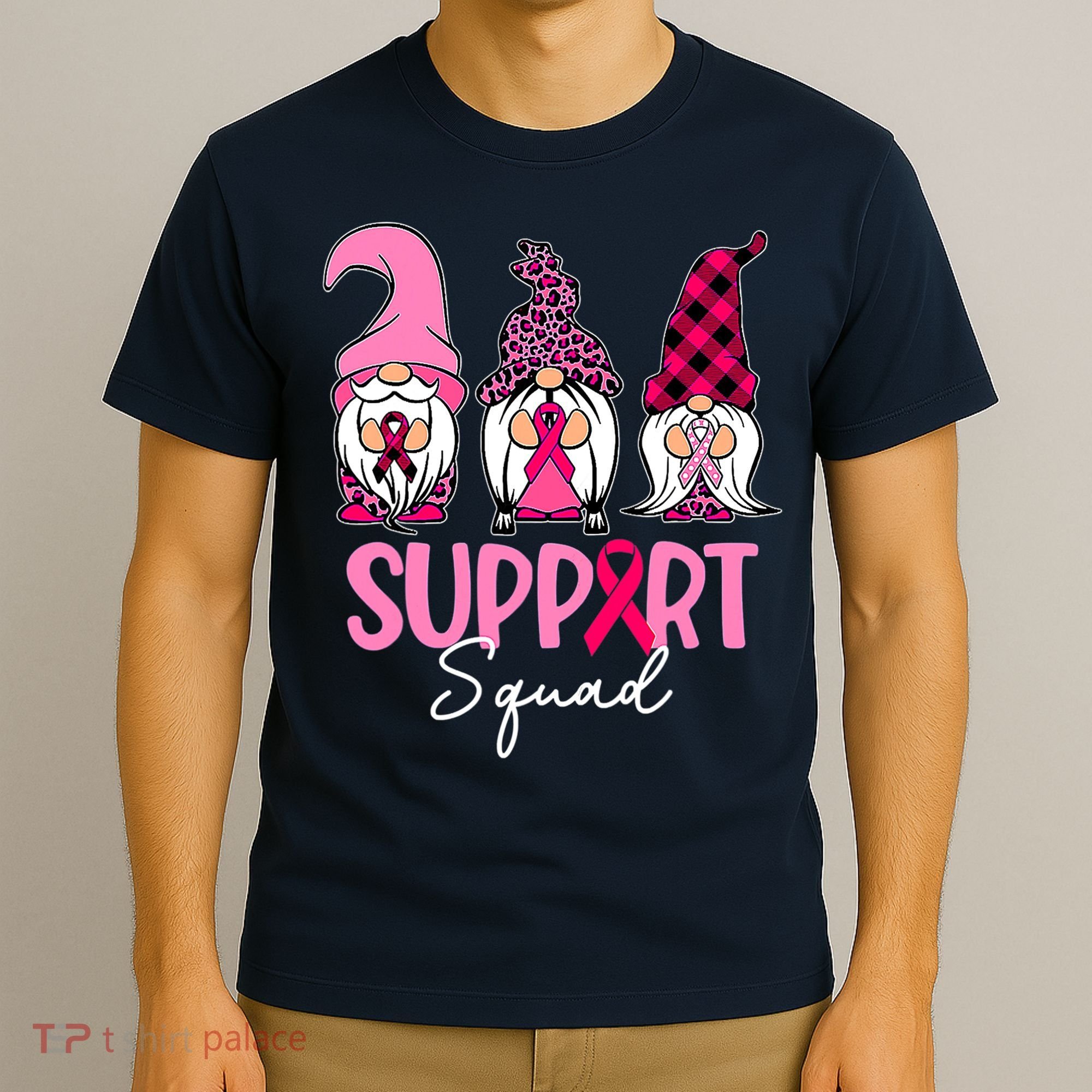 Gnomes Support Squad Breast Cancer Awareness Pink Ribbon T-Shirt