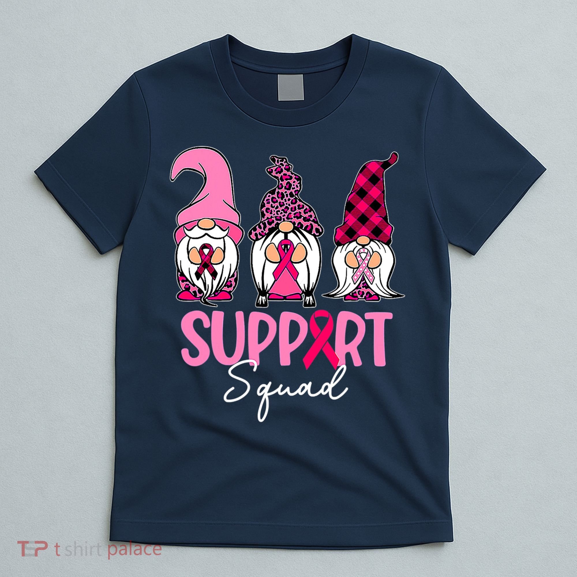 Gnomes Support Squad Breast Cancer Awareness Pink Ribbon T-Shirt