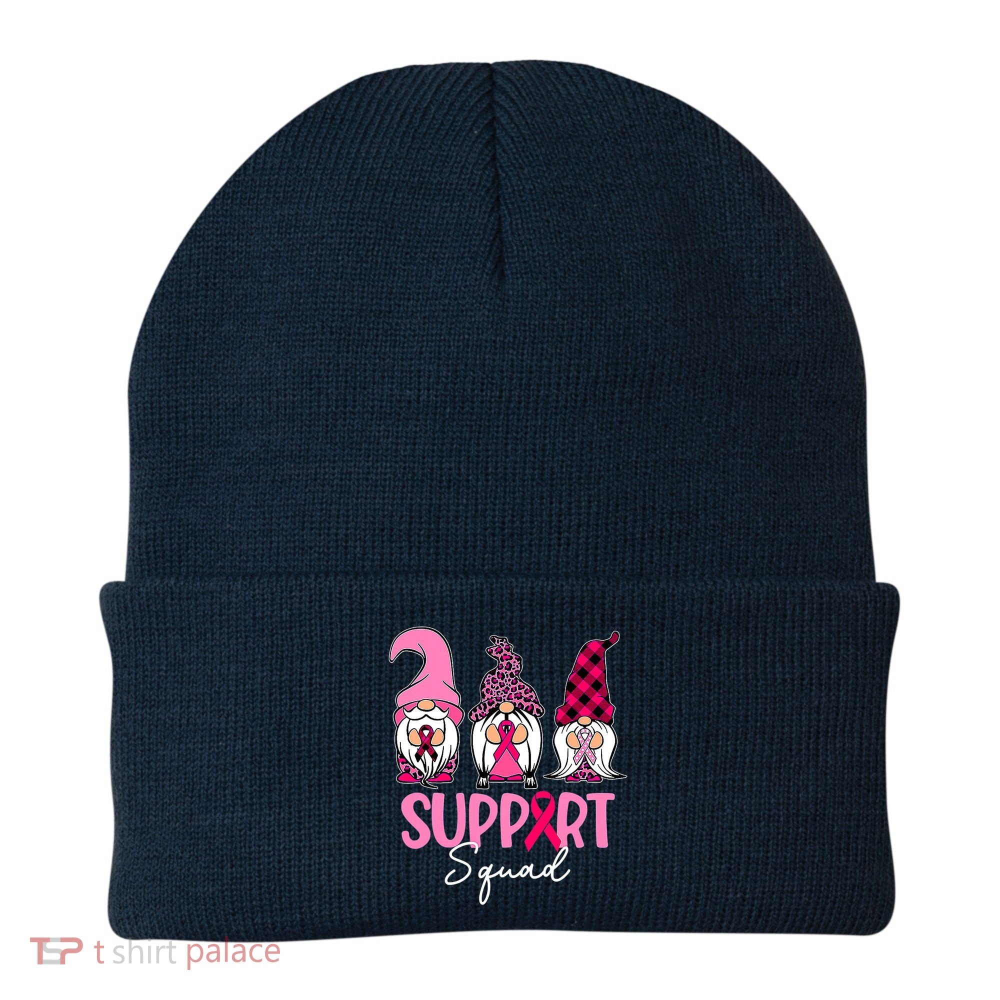 Gnomes Support Squad Breast Cancer Awareness Pink Ribbon Beanie