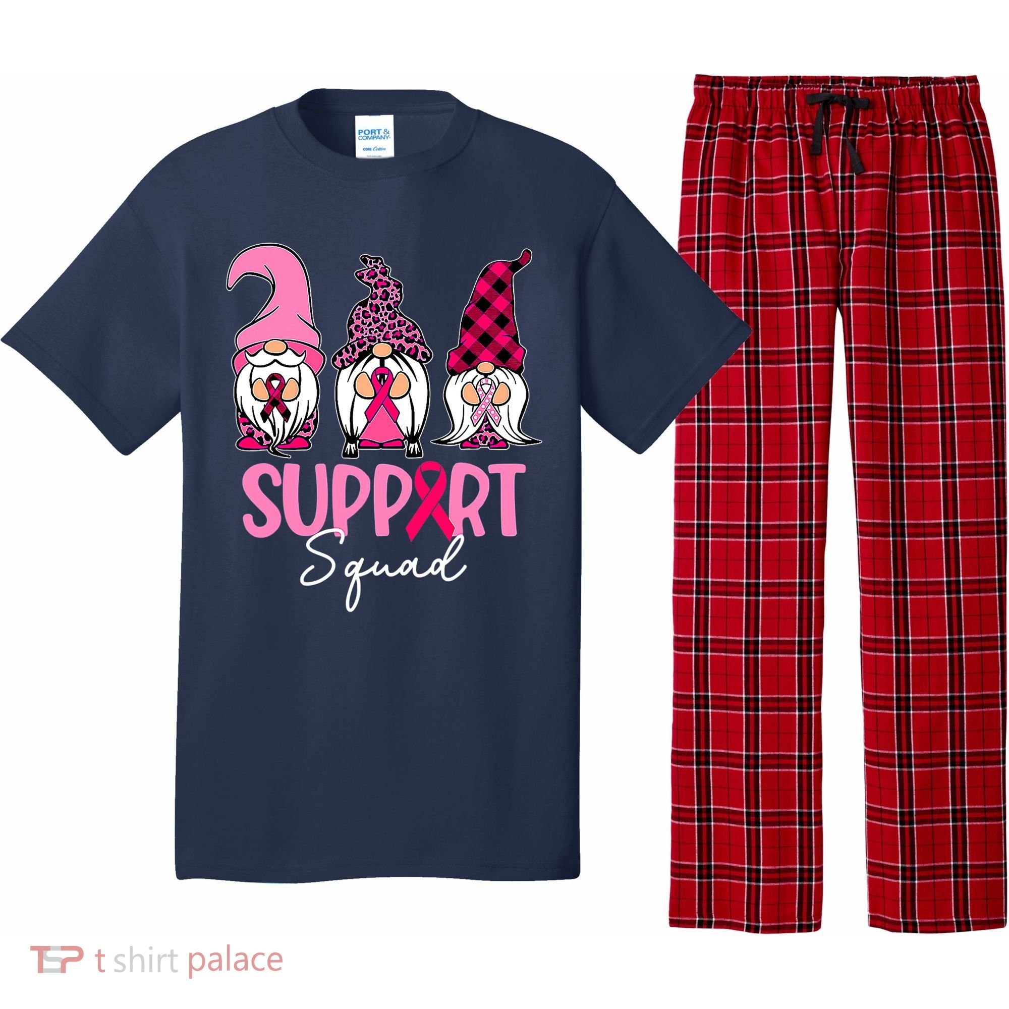 Gnomes Support Squad Breast Cancer Awareness Pink Ribbon Pajama Set