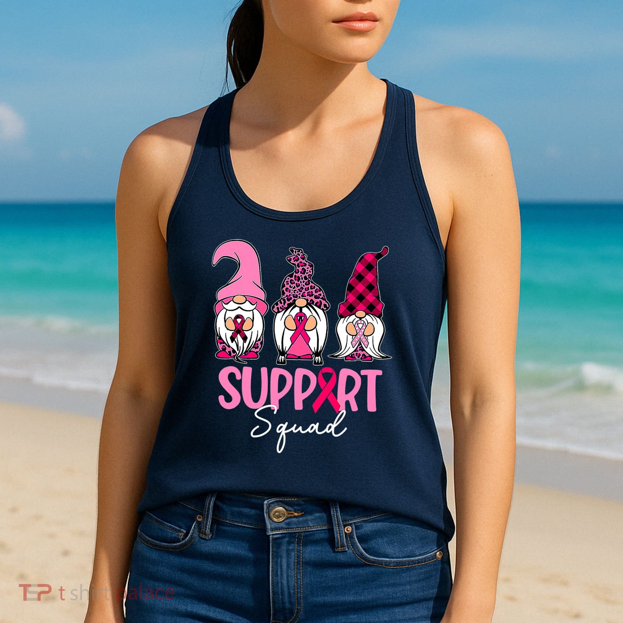 Gnomes Support Squad Breast Cancer Awareness Pink Ribbon Women's Tank Top
