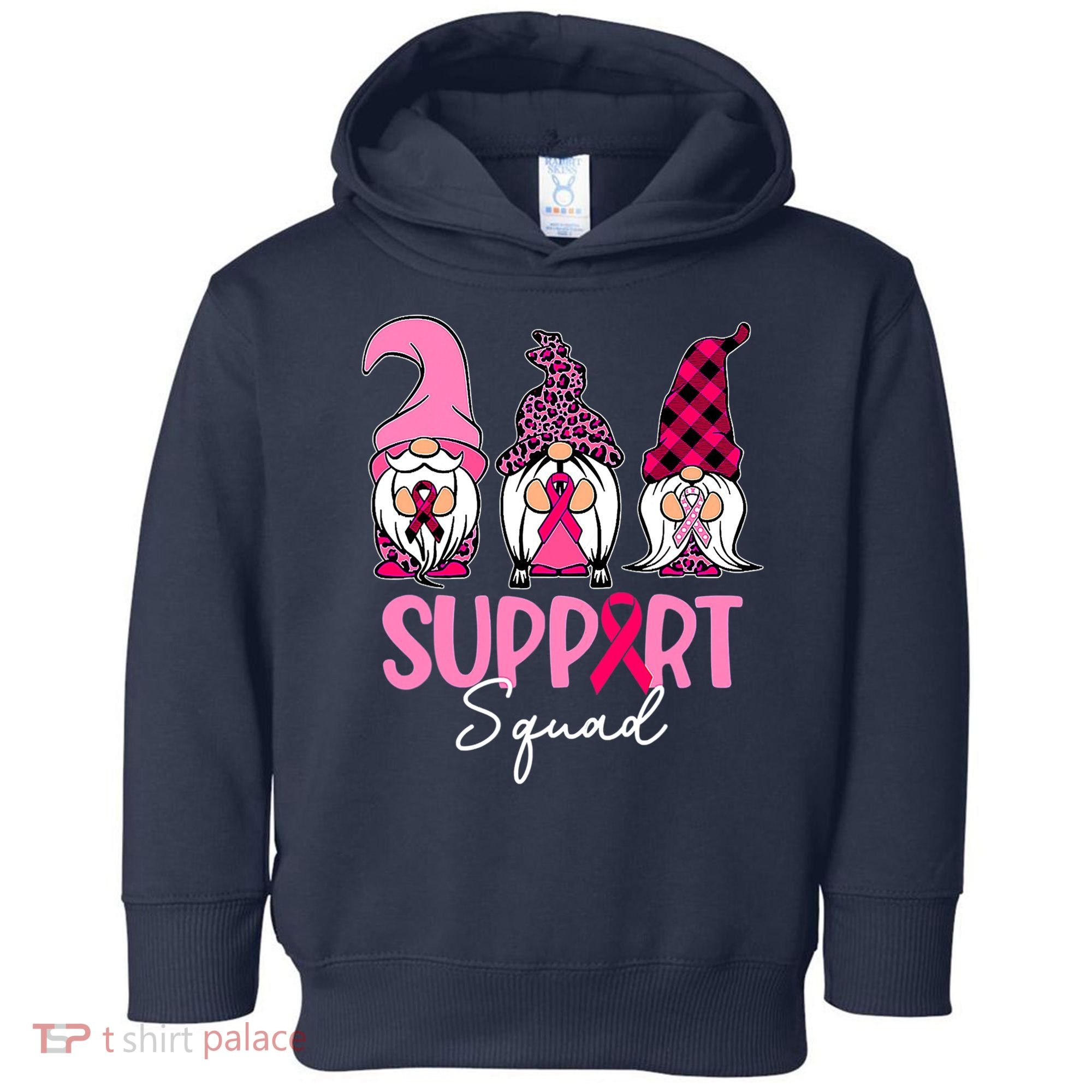 Gnomes Support Squad Breast Cancer Awareness Pink Ribbon Toddler Hoodie